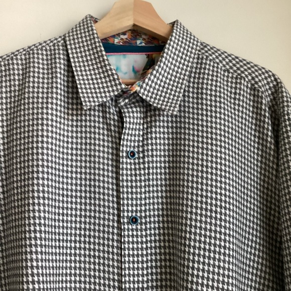 Robert Graham Shirt Mens 2XL Grey White Houndstooth Button Down Flip Cuff Preppy - Picture 3 of 16
